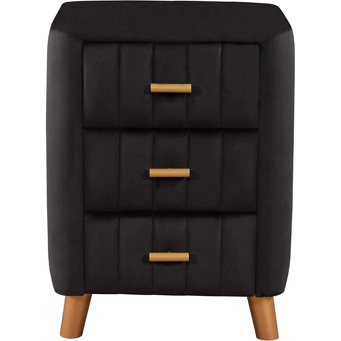 Modern Bedside Velvet Upholstered 3-Drawer Nightstand with Metal Handles DailySale