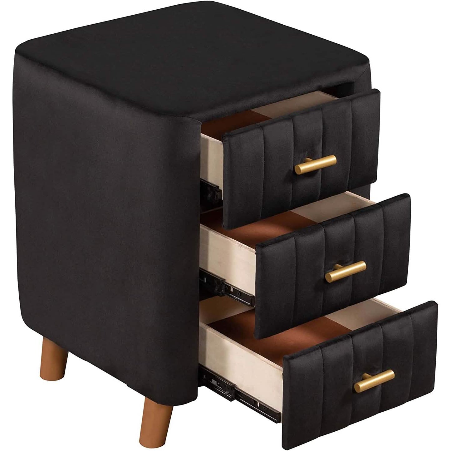 Modern Bedside Velvet Upholstered 3-Drawer Nightstand with Metal Handles DailySale