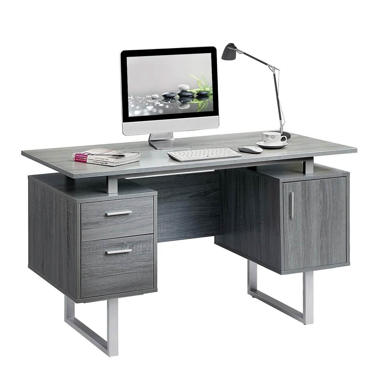 Modern Gray Office Desk with Storage DailySale