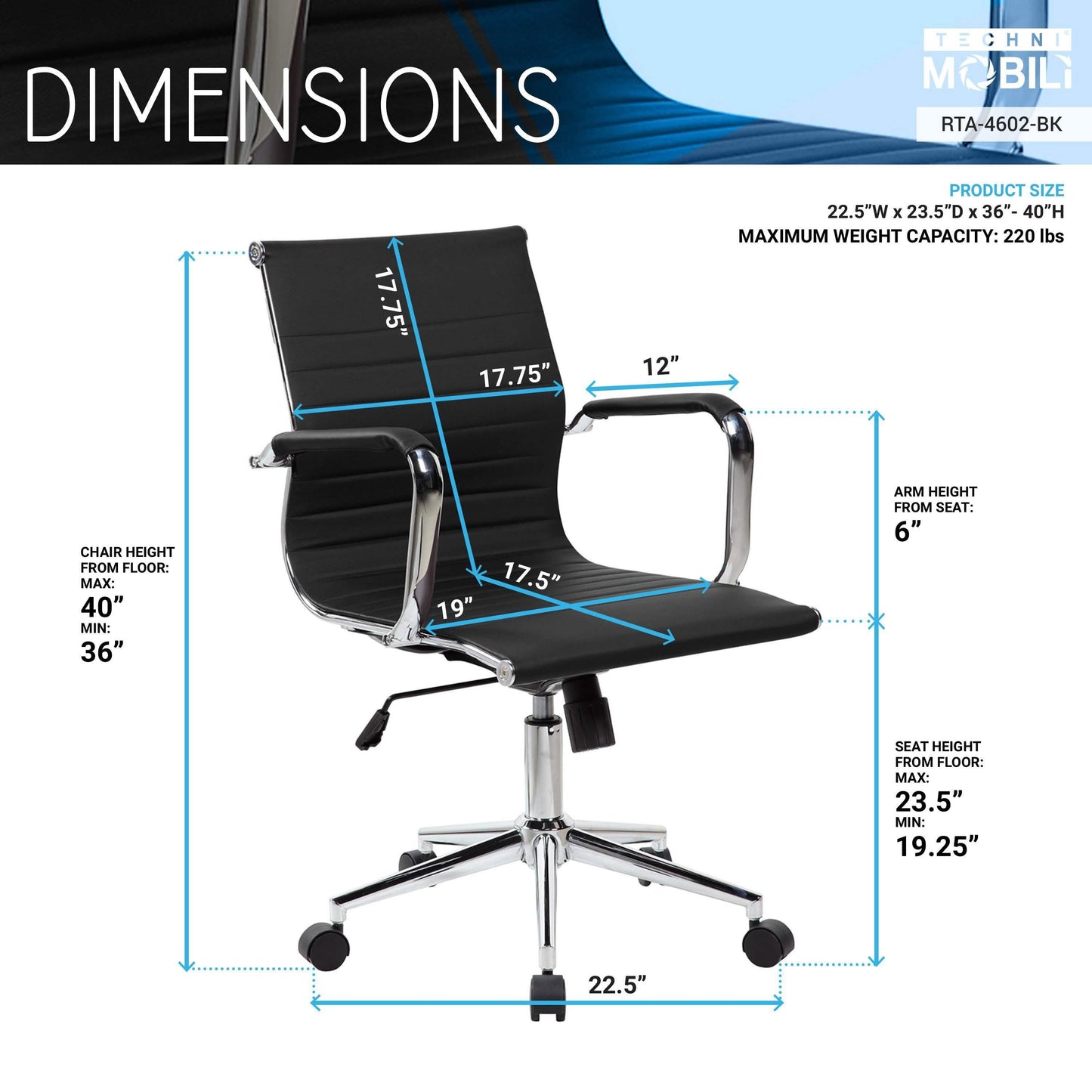 Modern Medium Back Executive Office Chair - Black DailySale