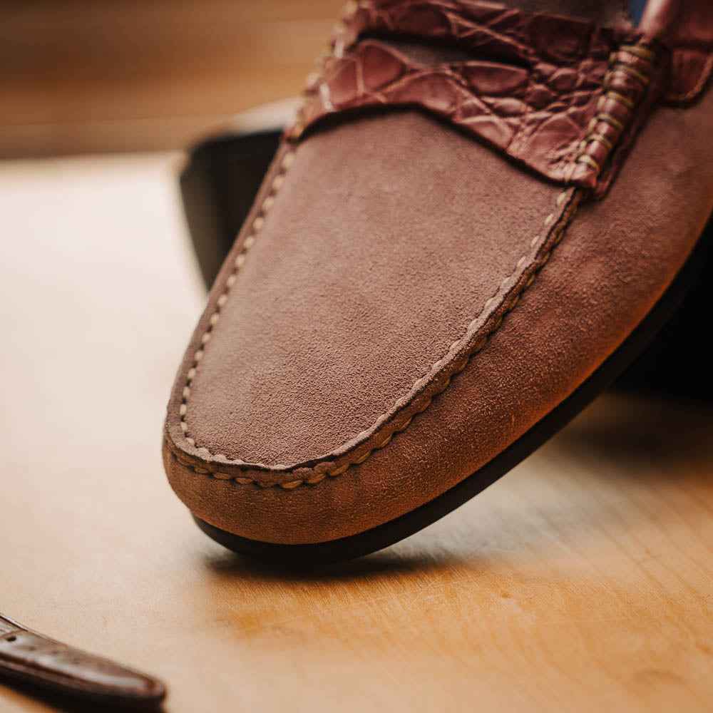 31-160-CDY MONZA Sueded Calfskin with Crocodile Driver Candy