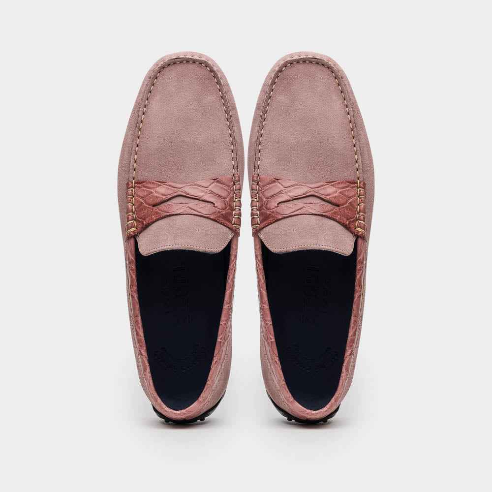 31-160-CDY MONZA Sueded Calfskin with Crocodile Driver Candy