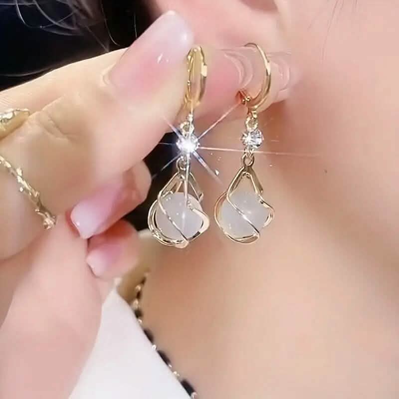 Moonstone Bead Shiny Rhinestone Dangle Earrings DailySale