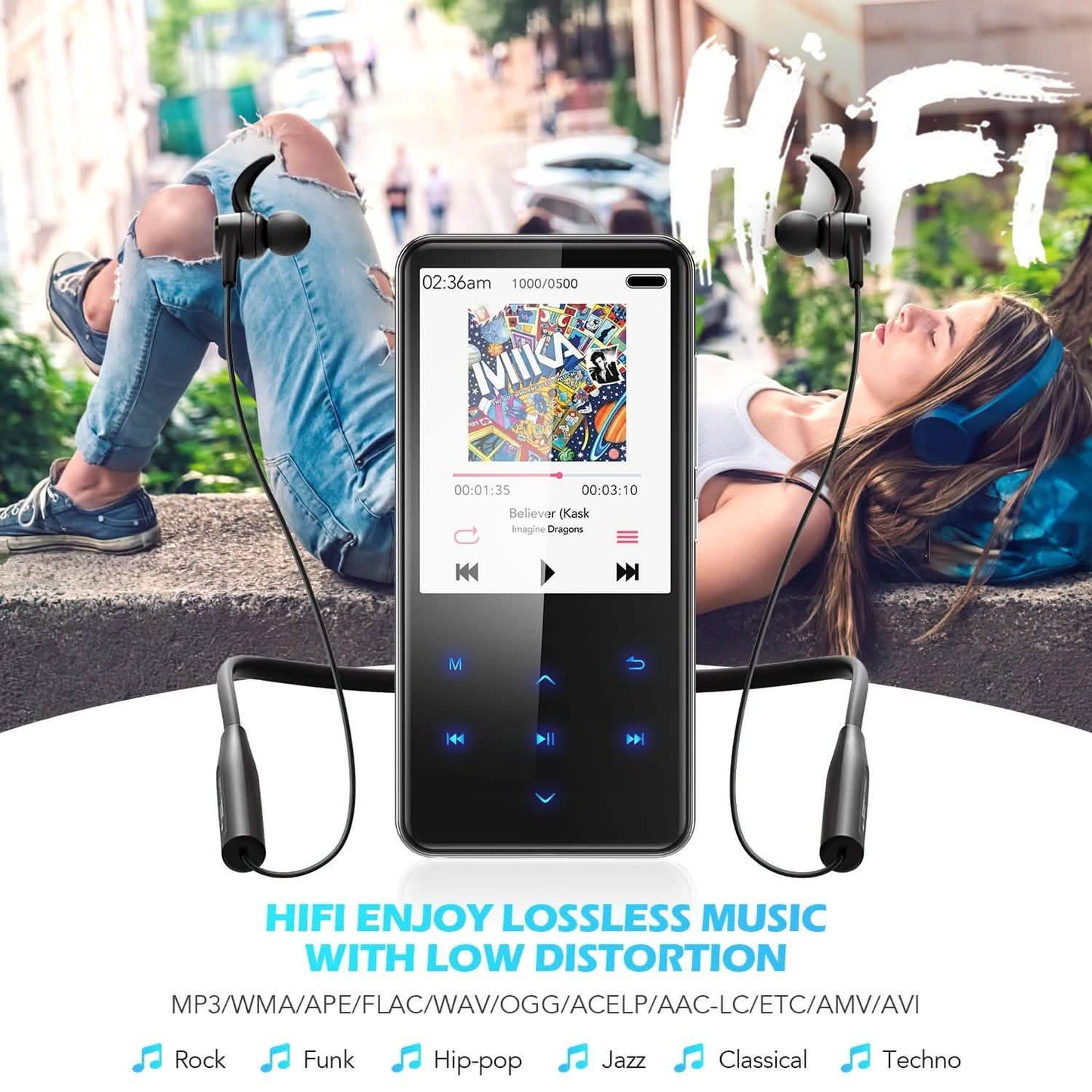 MP3 Player with 2.4in Screen Bluetooth 4.1/16GB/T01 Black DailySale