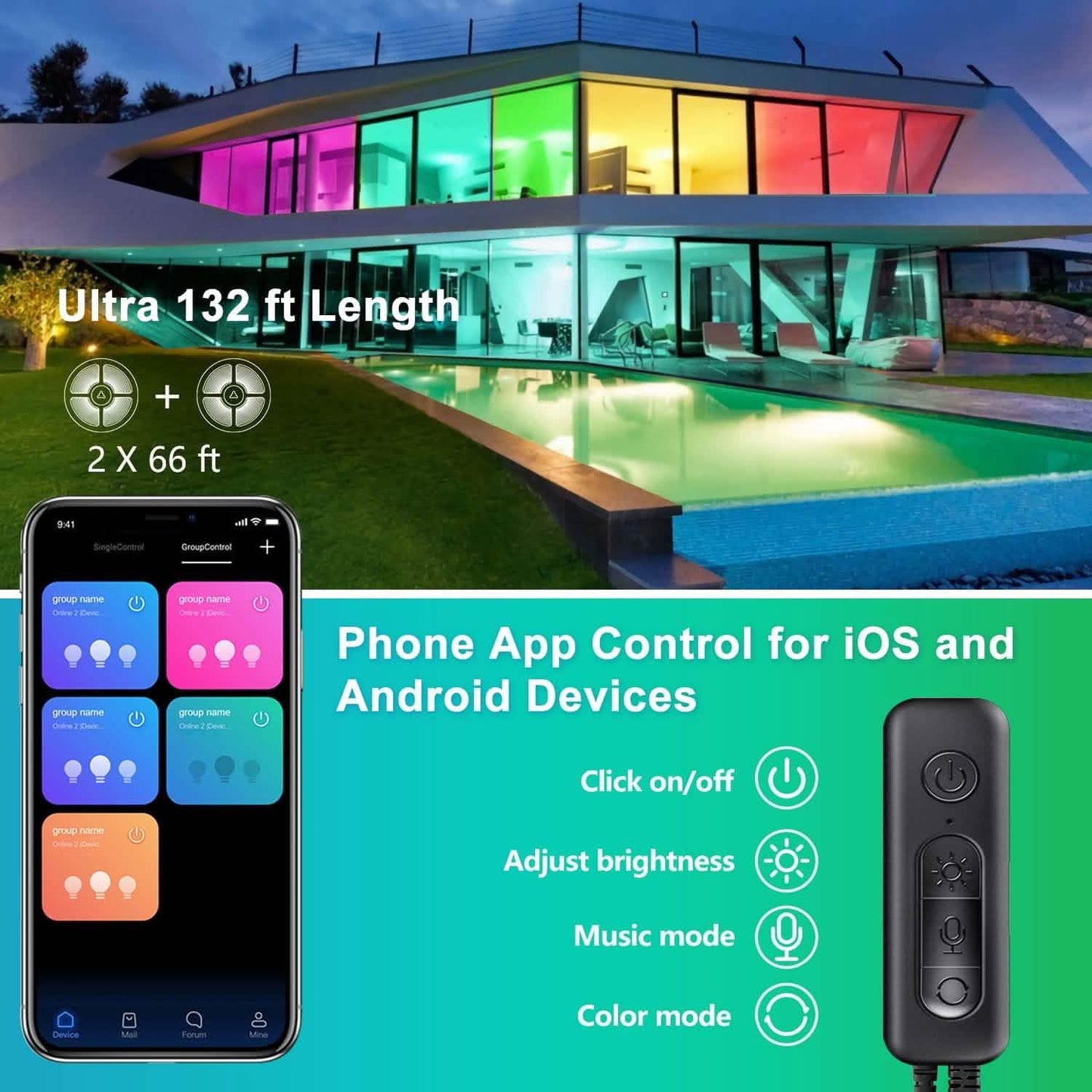 Nexillumi 132 Ft. Color Changing RGB LED Lights DailySale