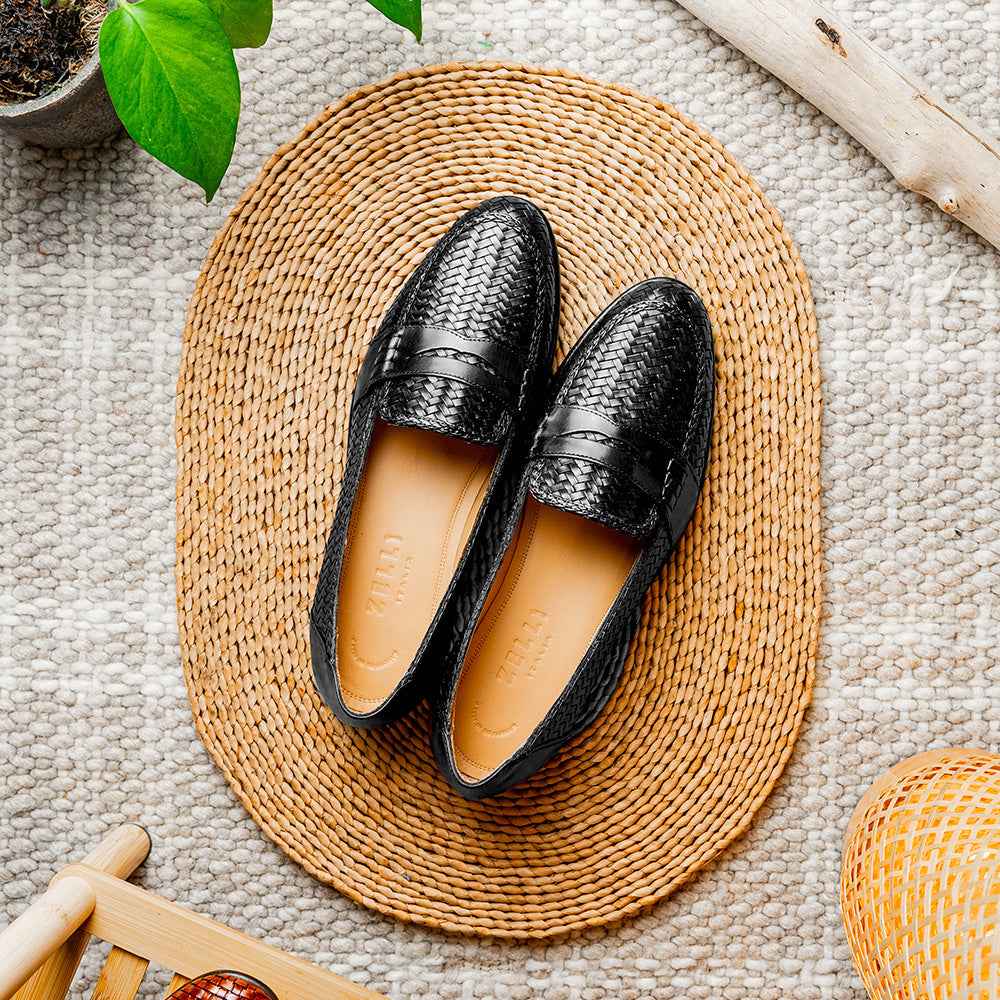 15-585-BLK NICOLA Italian Calfskin Basketweave, Black