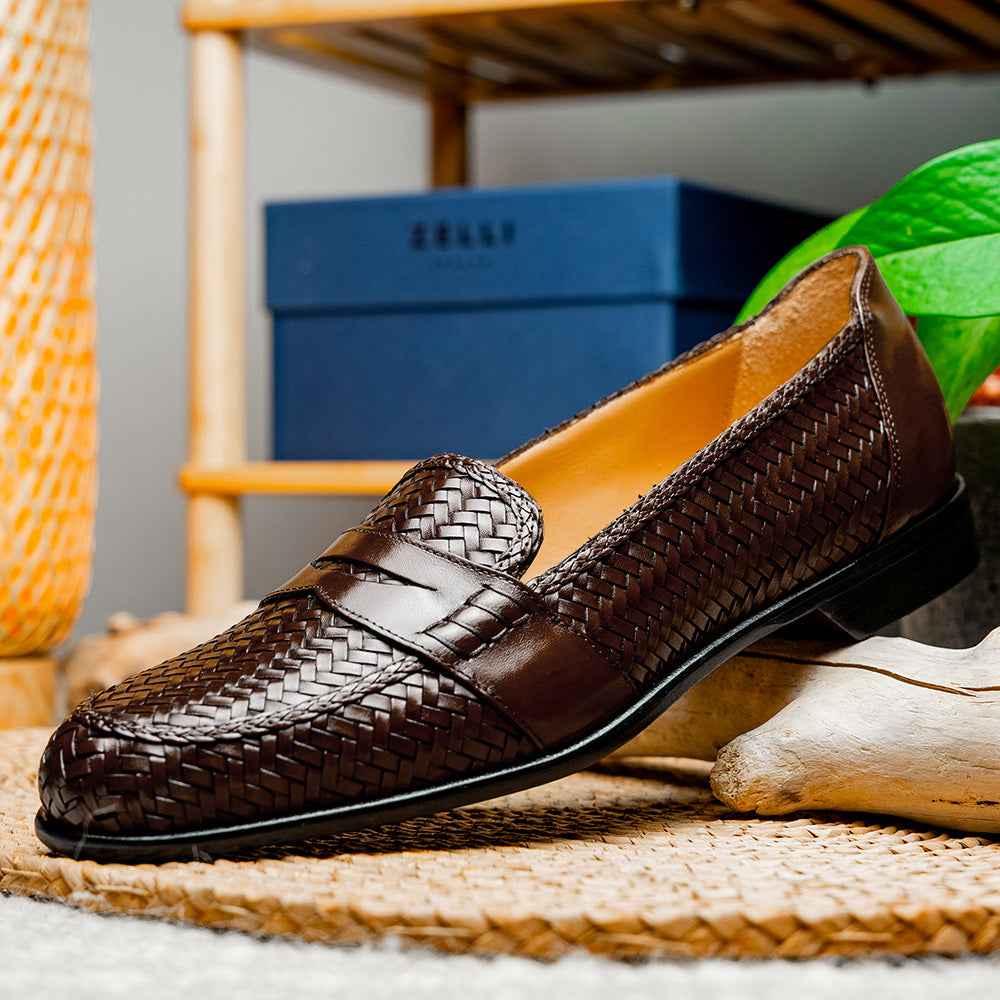 15-585-BRN NICOLA Italian Calfskin Basketweave, Dark Brown