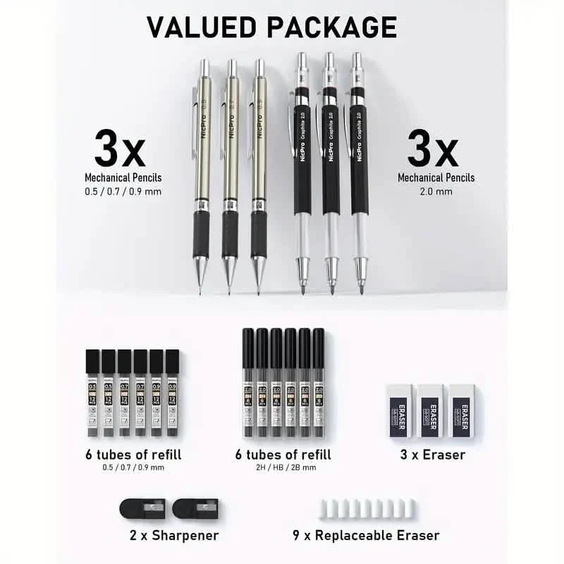 Nicpro Art Mechanical Pencil Set for Writing, Sketching, Drawing With Lead Refills Case DailySale