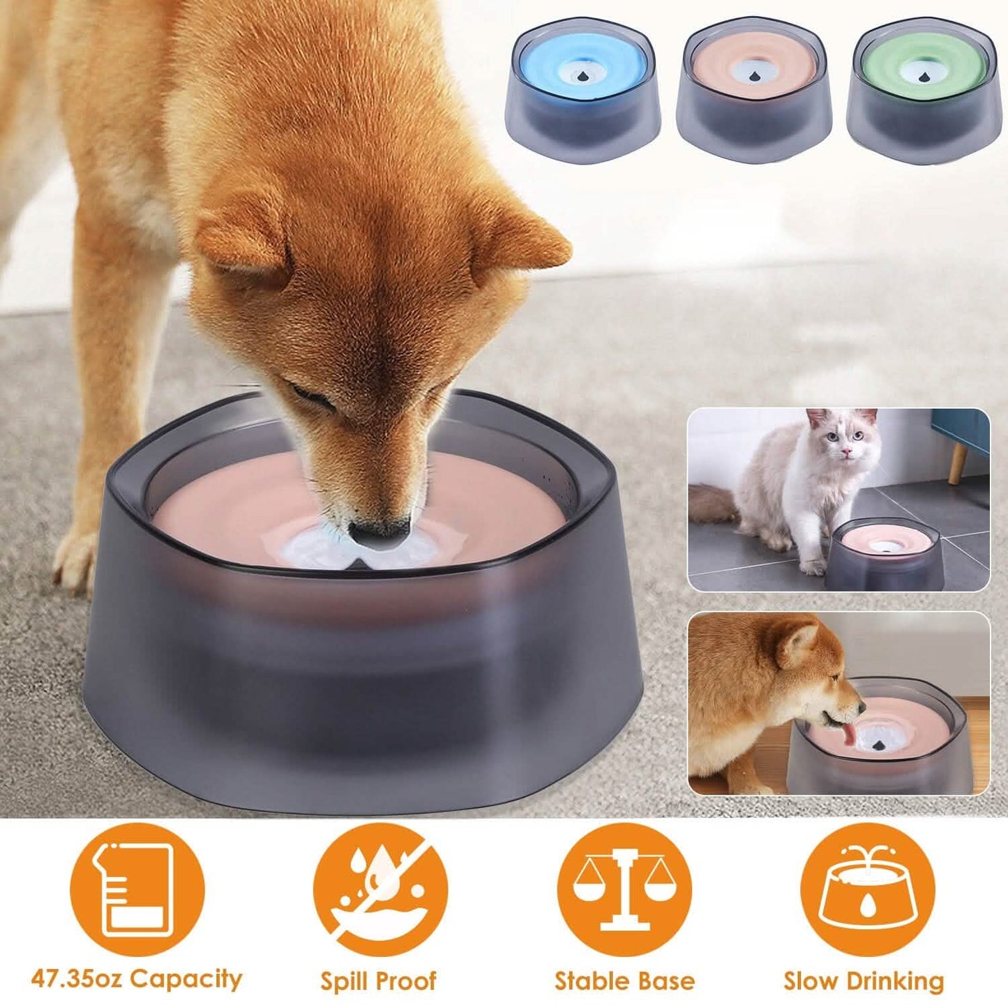 No Spill Dog Cat Water Bowl Spill Proof Slow Water Feeder DailySale