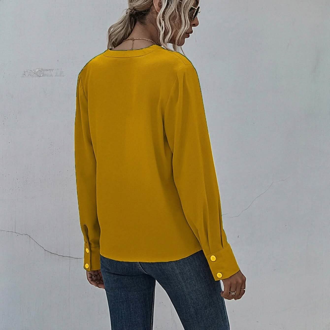 Notched Neck Pleated Decoration Blouse DailySale