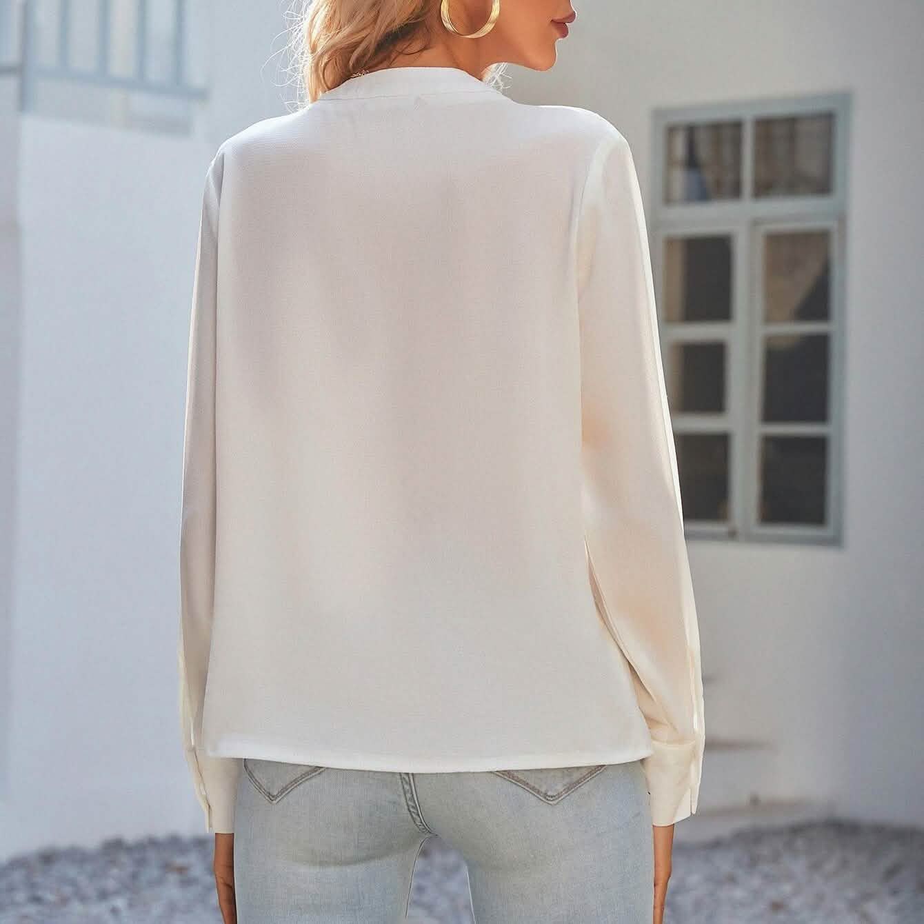 Notched Neck Pleated Decoration Blouse DailySale