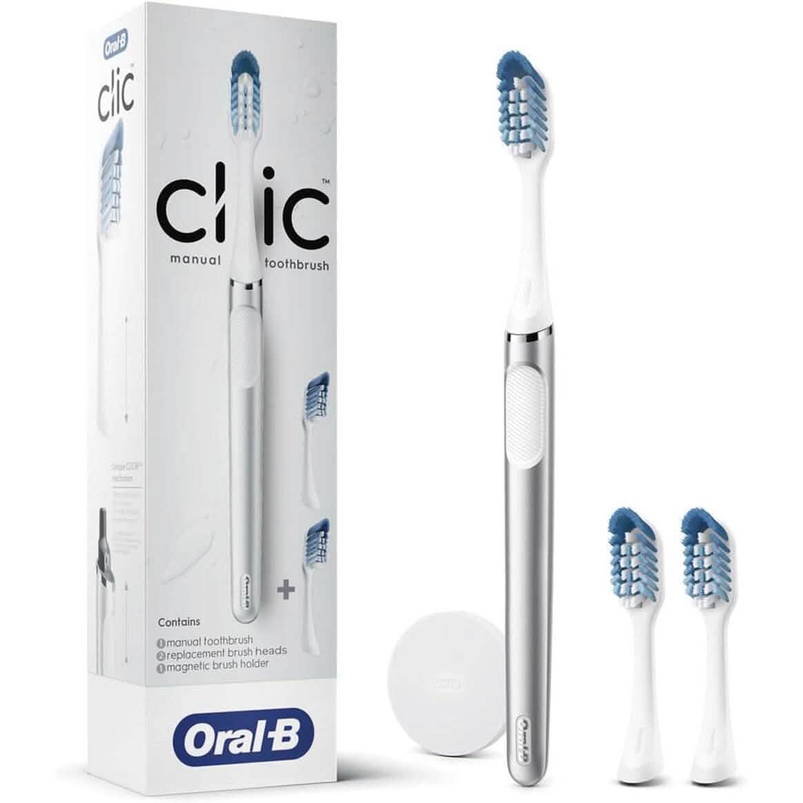 Oral-B Clic Deluxe Starter Kit, Manual Toothbrush with 3 Brush Heads & Magnetic Brush Mount DailySale