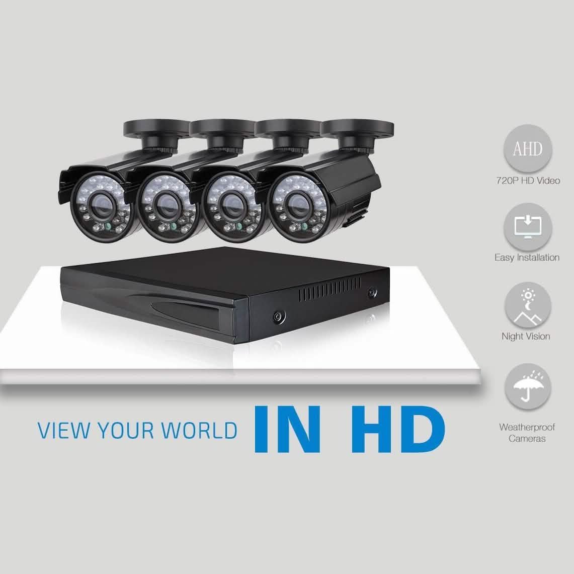 Outdoor AHD Home Security 4 Camera and DVR System DailySale
