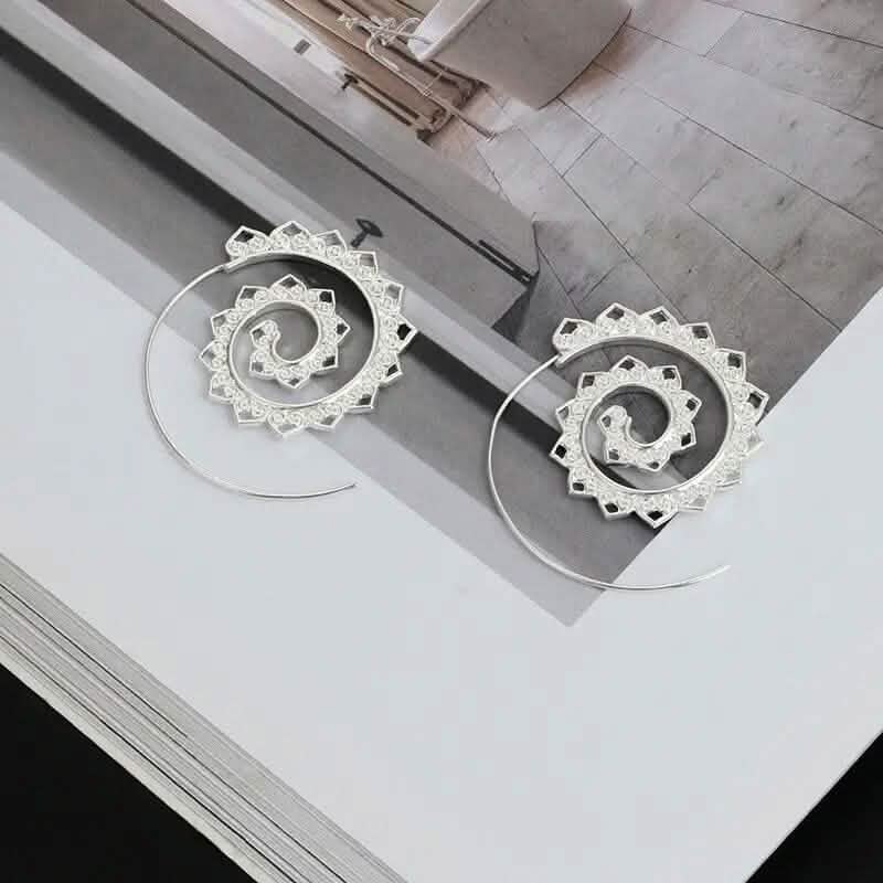 Oval Spiral Exaggerated Swirl Gear Heart Shape Earrings DailySale