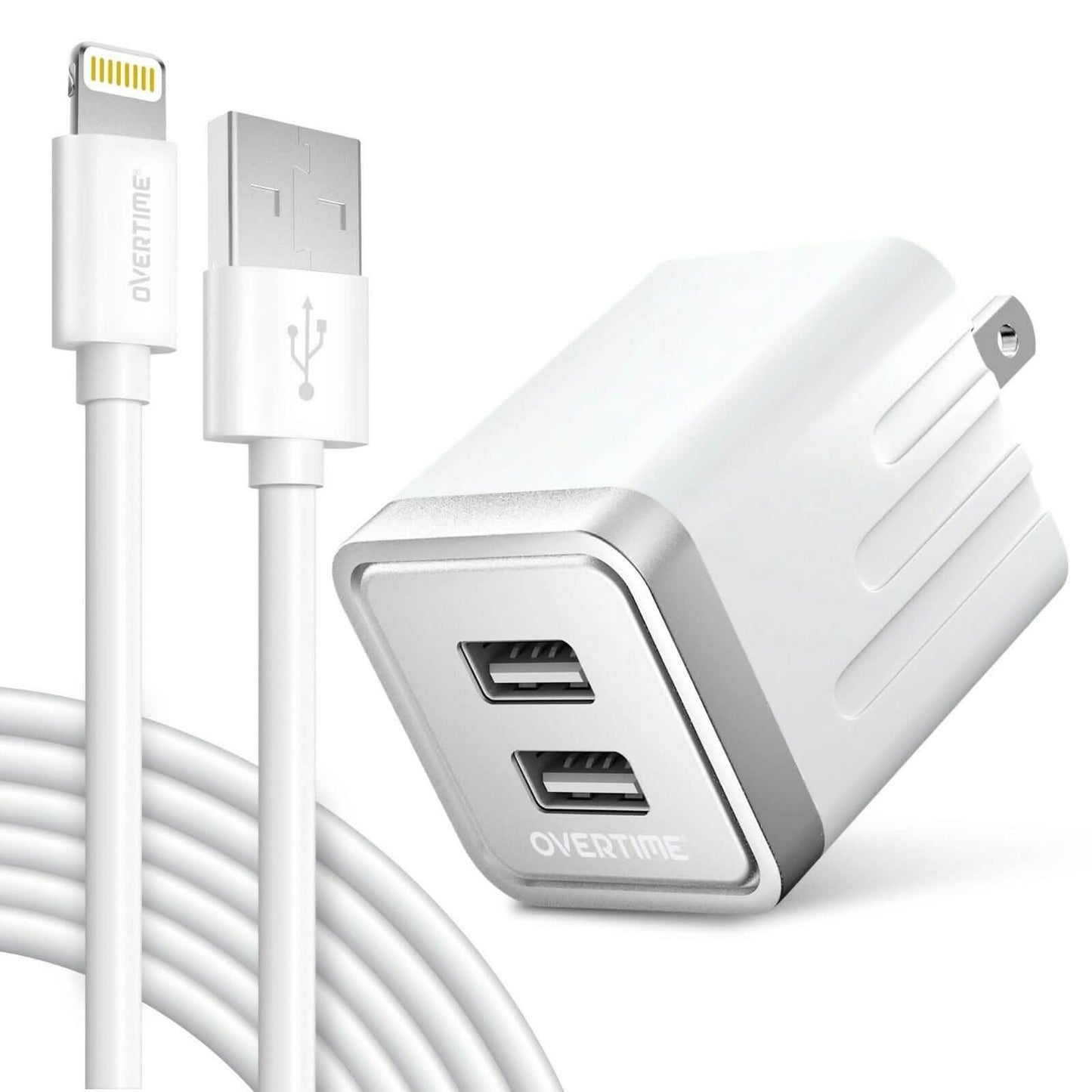 Overtime Apple MFi Certified Lightning Cable 10ft with Dual USB Wall Charger Adapter DailySale
