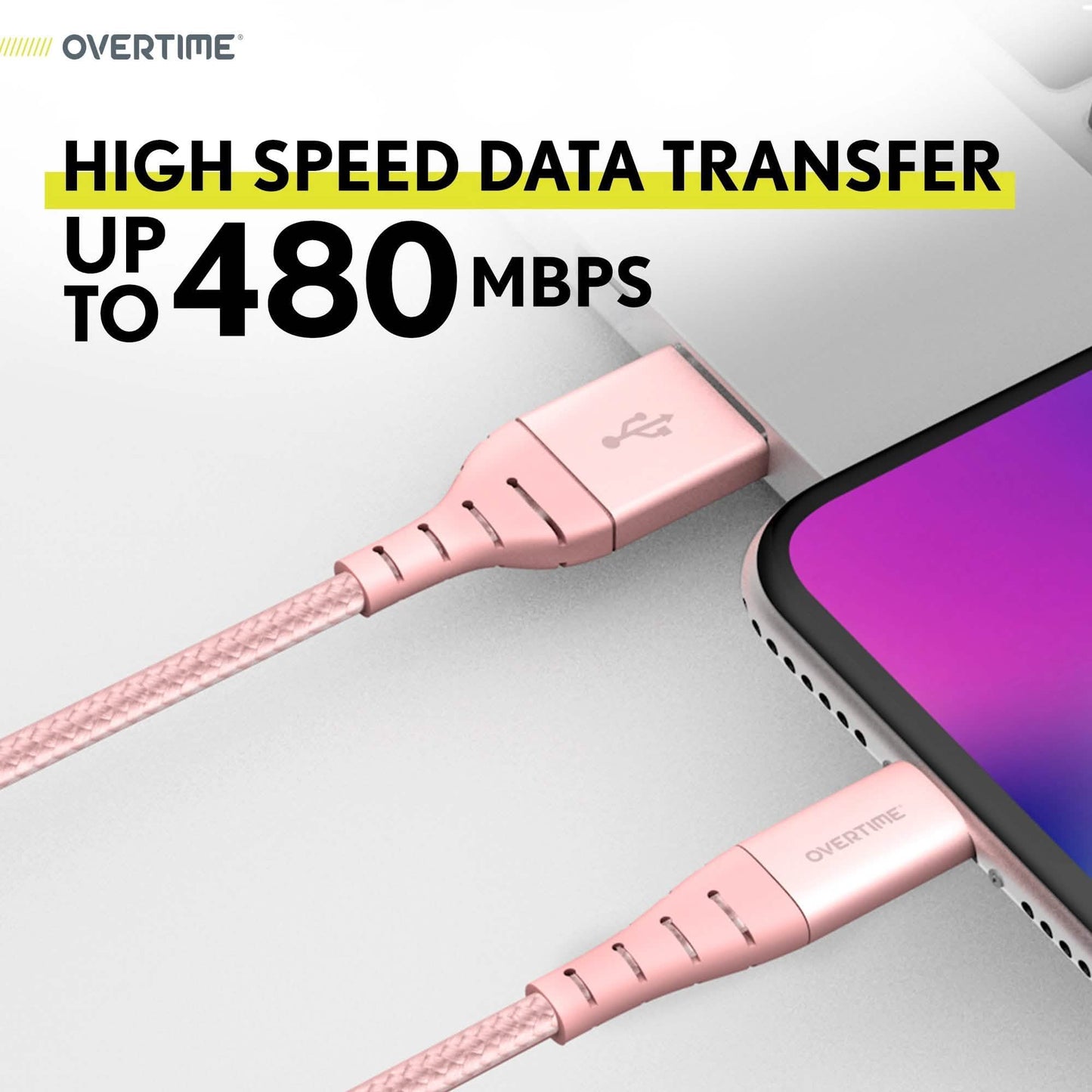Overtime iPhone Charger Set, Apple MFi Certified Lightning Cable 10ft with Dual USB Wall Charger Adapter - Rose Gold DailySale