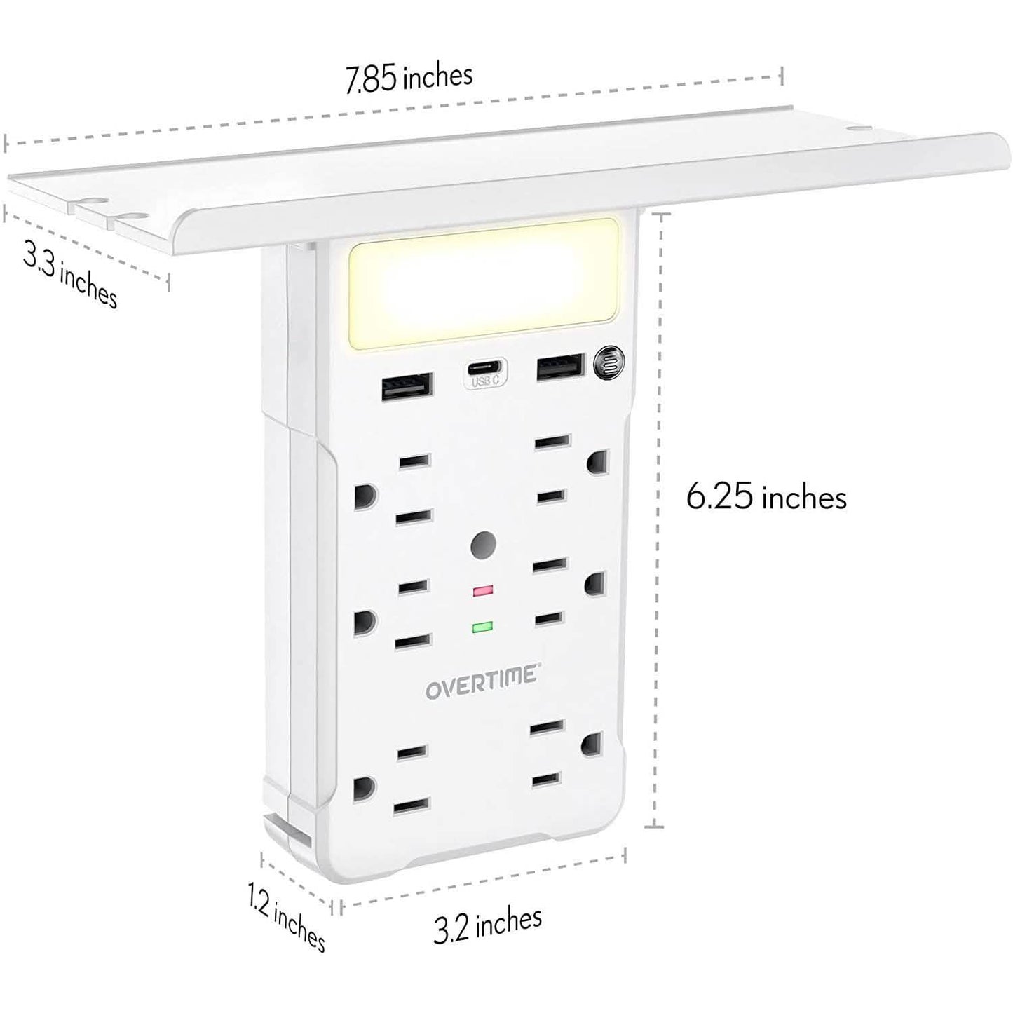 Overtime USB Outlet Shelf Night Light - Multi Plug Outlet Extender with Surge Protector DailySale