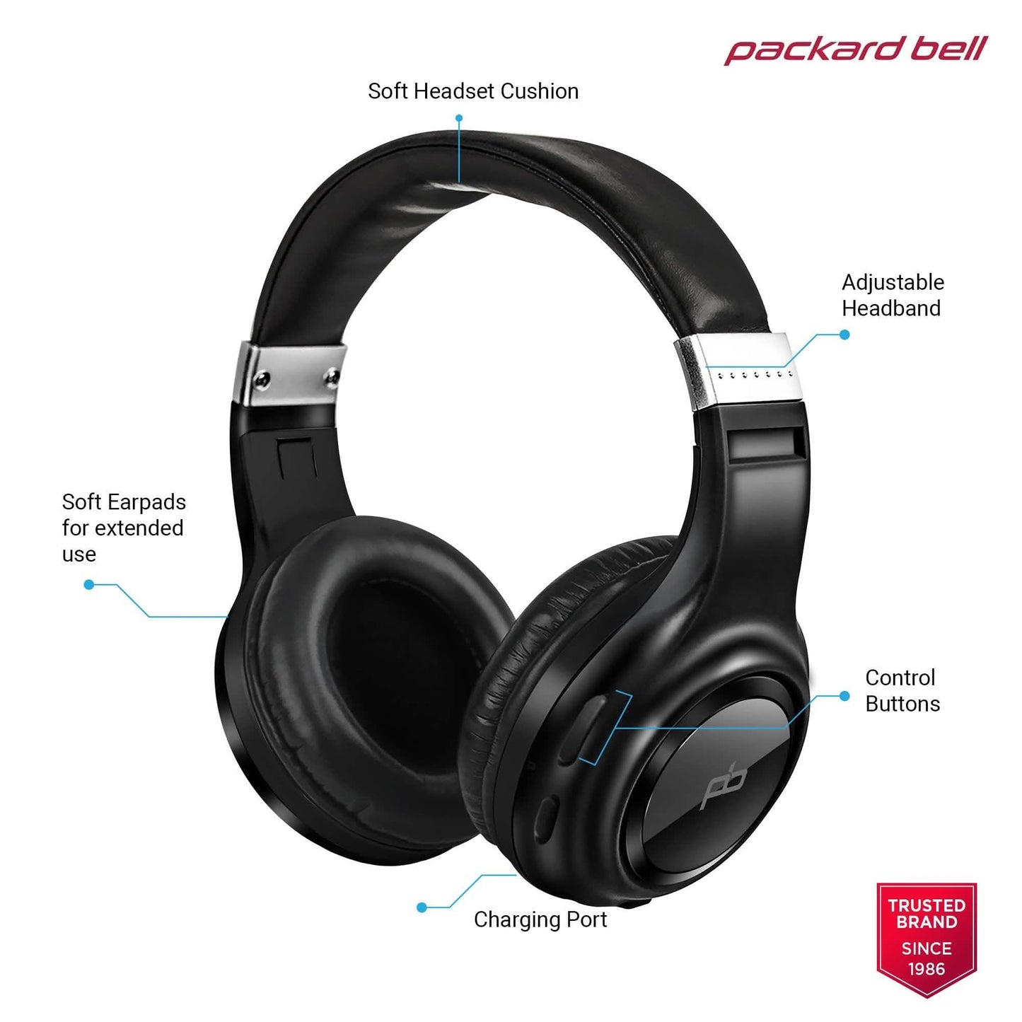 Packard Bell Dynamic Audio Wireless Headphones - Rechargeable HD Headset DailySale
