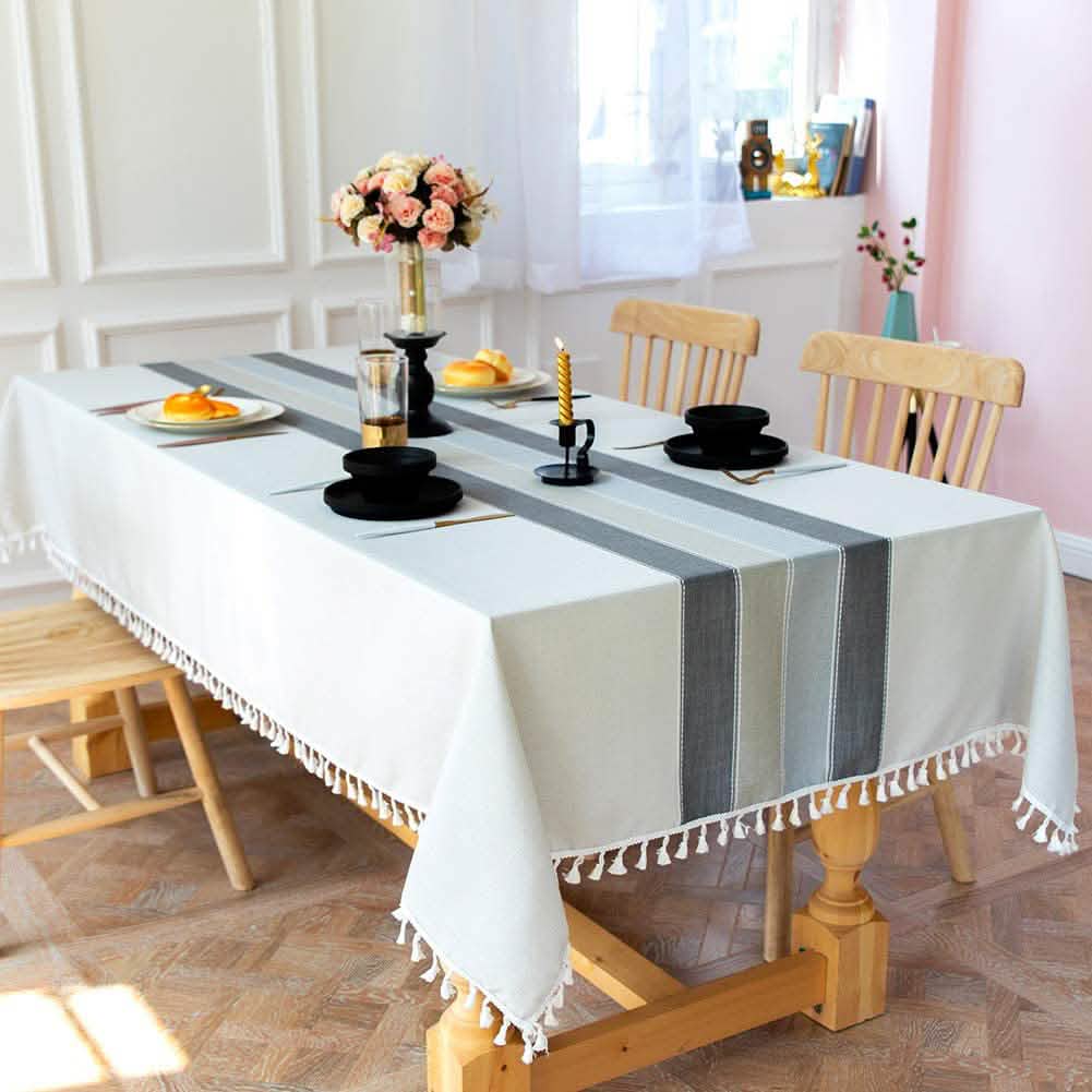 Patchwork Fringed Linen Tablecloth DailySale