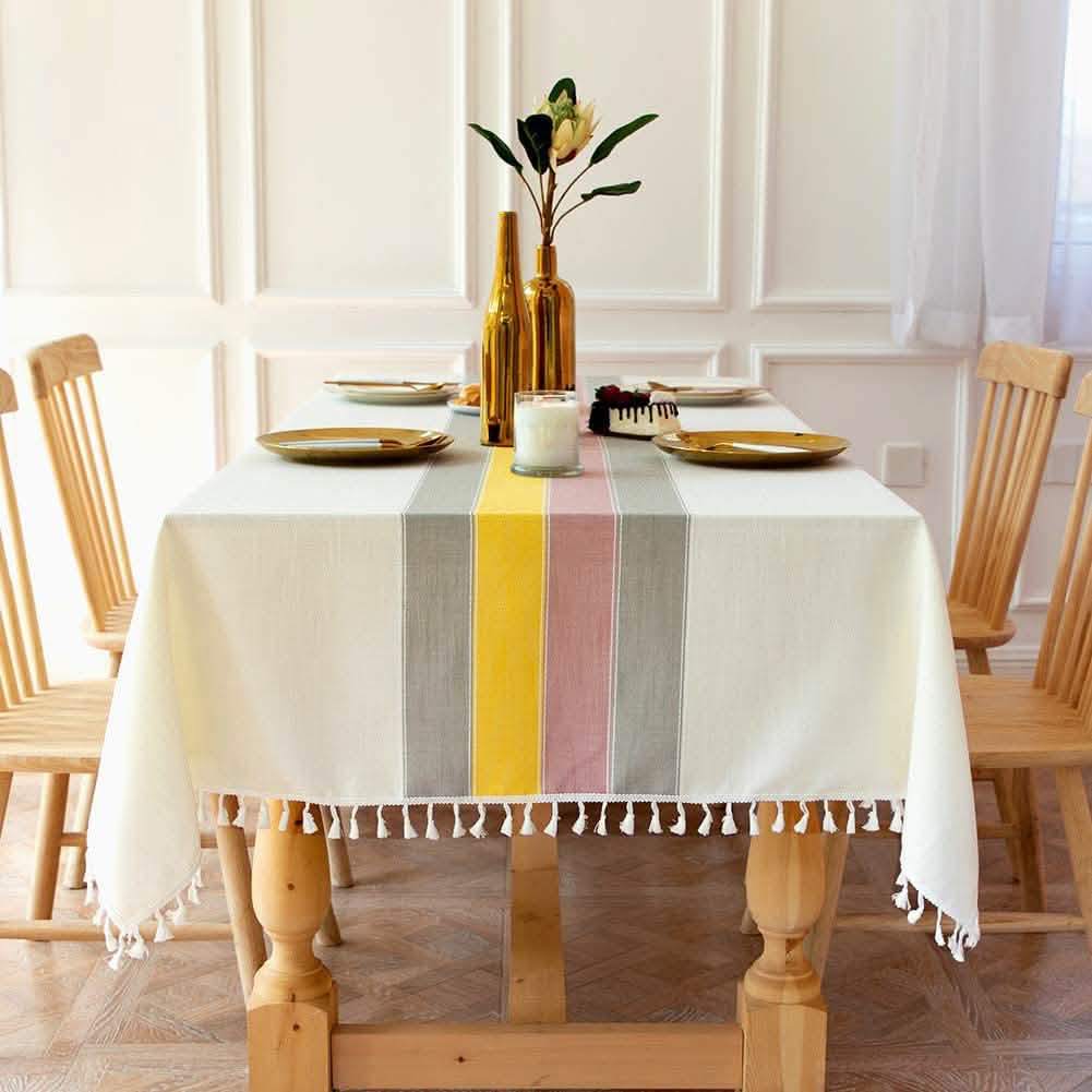 Patchwork Fringed Linen Tablecloth DailySale