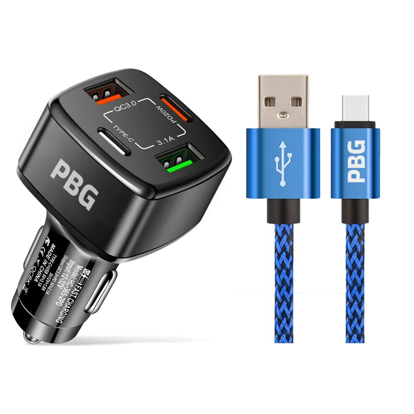 PBG 4-Port PD/USB Car Charger and 10FT Zebra Style Lightning Cable Bundle DailySale