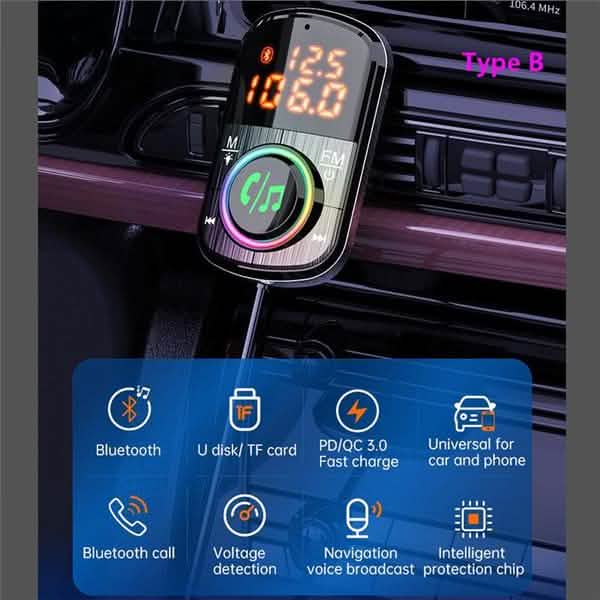 PD18W and QC3.0 Bluetooth 5.0 Car Radio Adapter Dual Fast Charging Port Wireless FM Audio Hands Free Car Kit Receiver DailySale