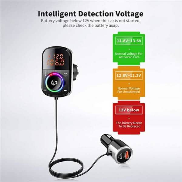 PD18W and QC3.0 Bluetooth 5.0 Car Radio Adapter Dual Fast Charging Port Wireless FM Audio Hands Free Car Kit Receiver DailySale
