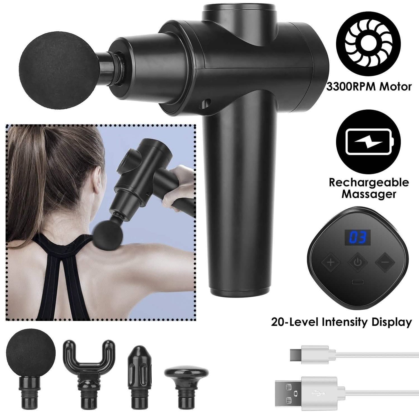 Percussion Digital Display Rechargeable Deep Tissue Vibration Massage Gun DailySale