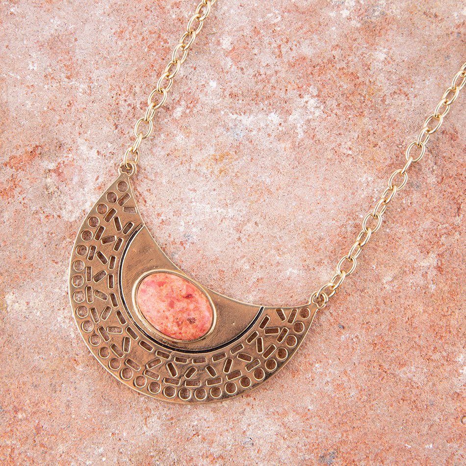 Pharoah Orange Sponge Coral Pendant and Golden Bronze Necklace Barse Jewelry