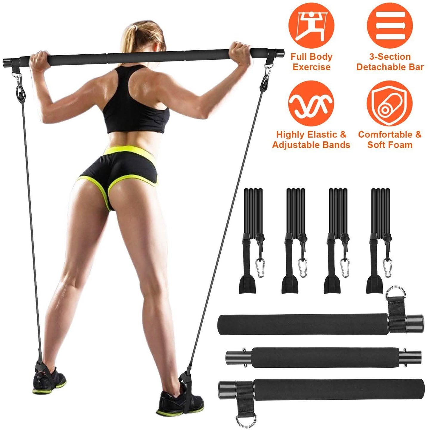 Pilates Bar Kit with 4 Resistance Bands DailySale