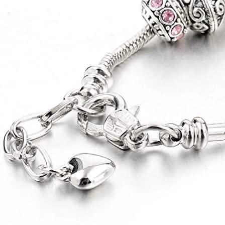 Pink Crystal Love Heart Bead Glass Charm Bracelet with Extender DailySale