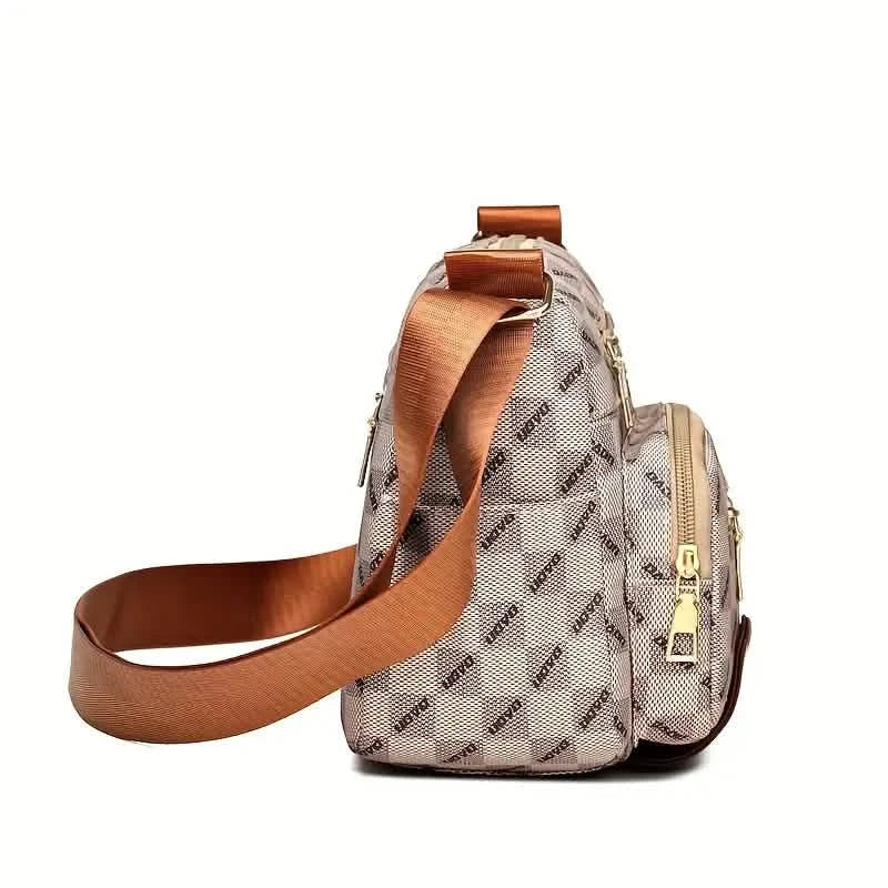 Plaid Pattern Crossbody Bag, Women's Multi Pockets Purse, Studded Decor Faux Leather Shoulder Bag DailySale