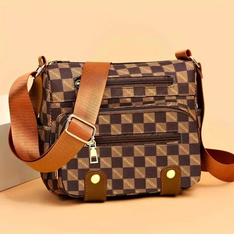 Plaid Pattern Crossbody Bag, Women's Multi Pockets Purse, Studded Decor Faux Leather Shoulder Bag DailySale