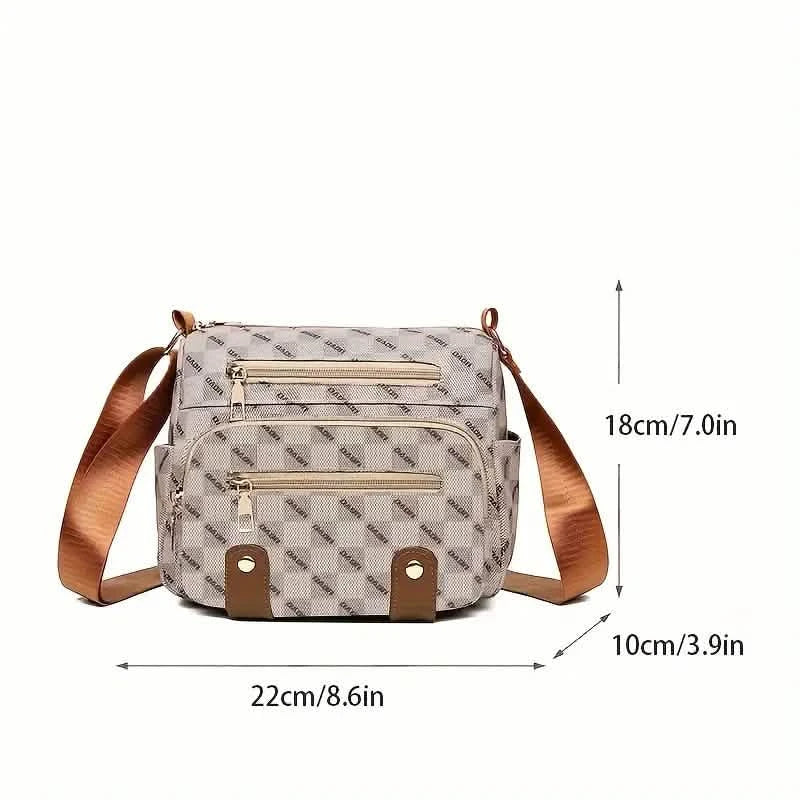 Plaid Pattern Crossbody Bag, Women's Multi Pockets Purse, Studded Decor Faux Leather Shoulder Bag DailySale