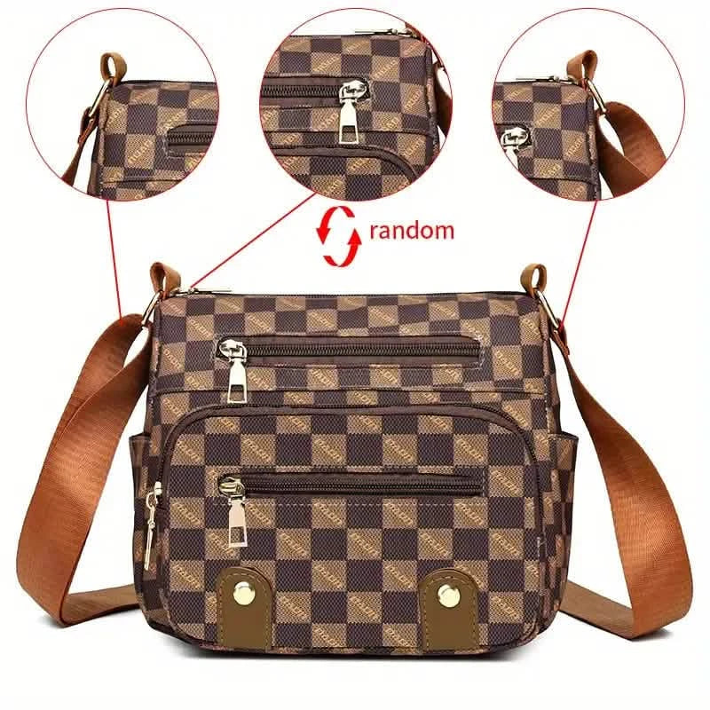 Plaid Pattern Crossbody Bag, Women's Multi Pockets Purse, Studded Decor Faux Leather Shoulder Bag DailySale