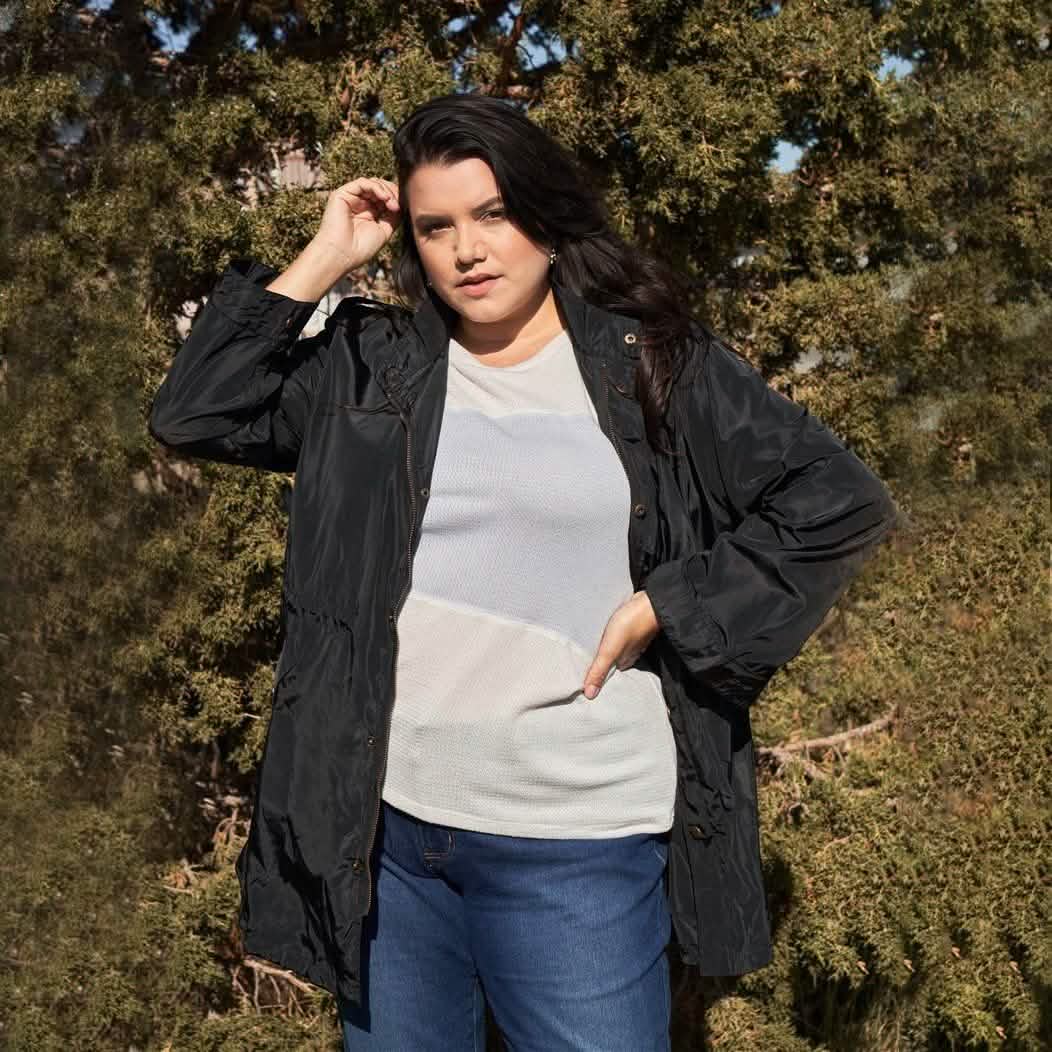 Plus Size Glossy Drawstring Hem Button-Down Coach Jacket DailySale