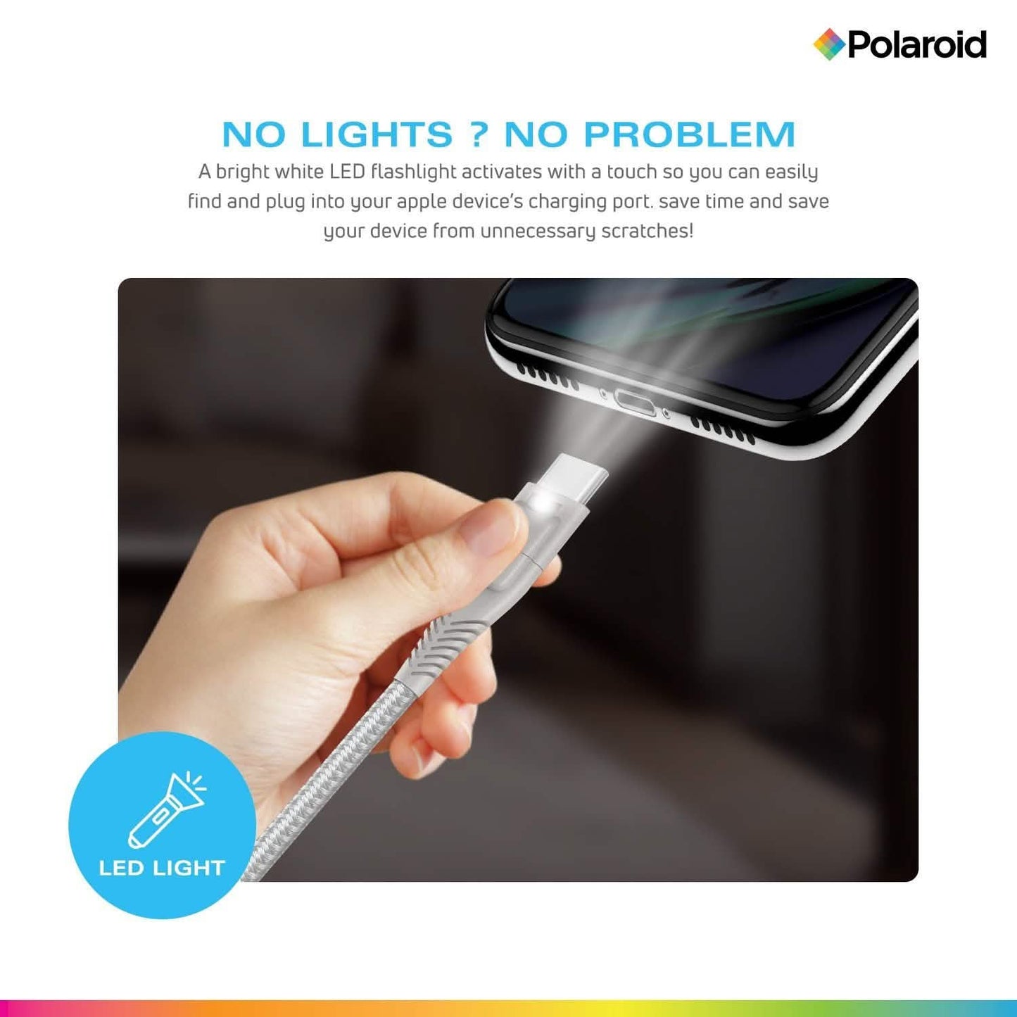 Polaroid 5 Ft USB Type-C Nylon Braided Charger Cable with LED Light DailySale