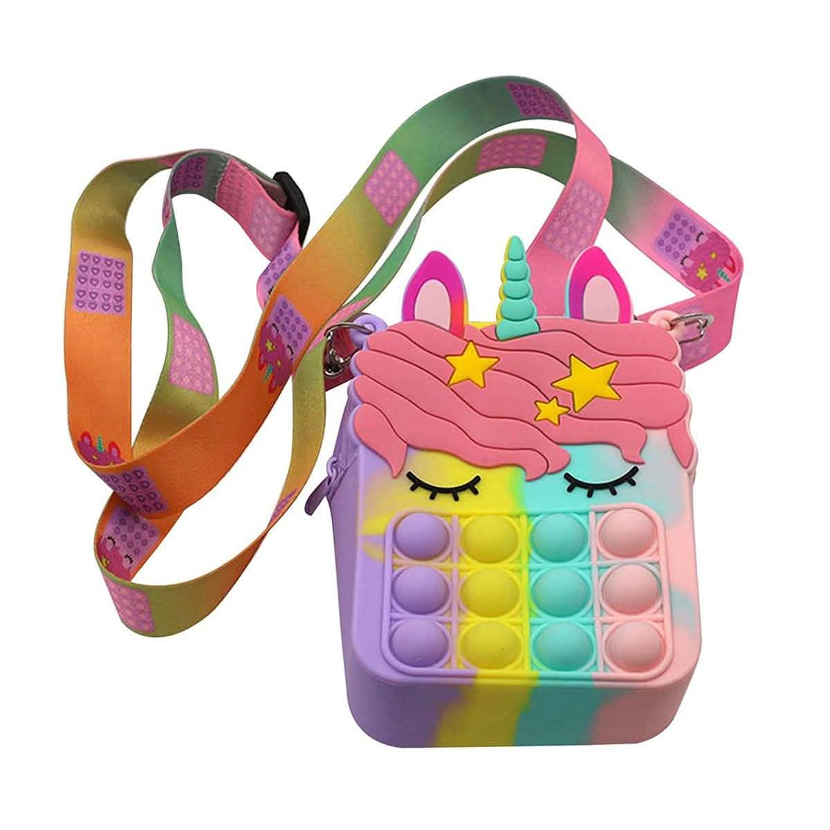 Pop-It Bubble Unicorn And Fruits Fidget Crossbody Handbag Purse DailySale