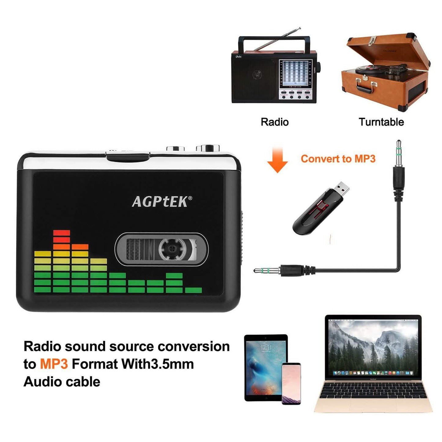 Portable Cassette Audio Music Player Tape-To-MP3 Converter Cassette Recorder DailySale