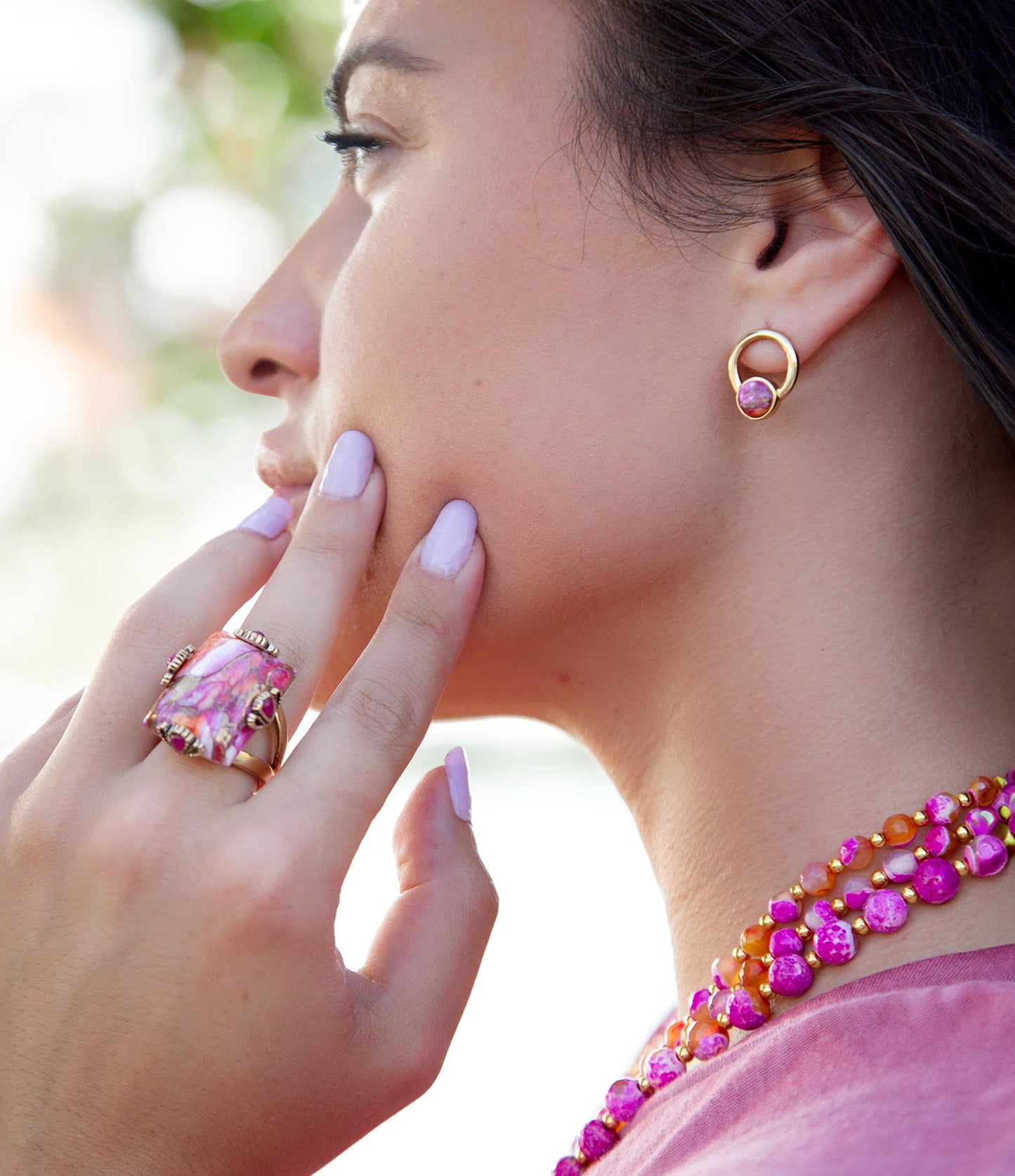 Prismatic Pink Spiny Oyster Matrix Statement Ring Barse Jewelry