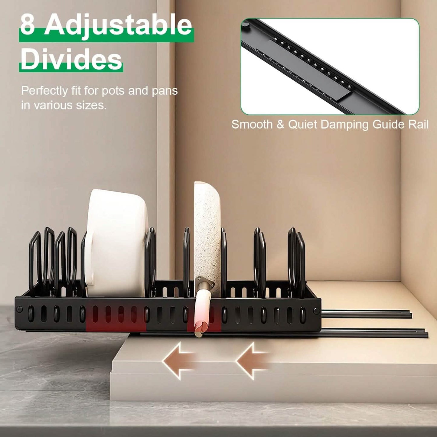 Pull Out Pots and Pans Organizer with 8 Adjustable Dividers DailySale