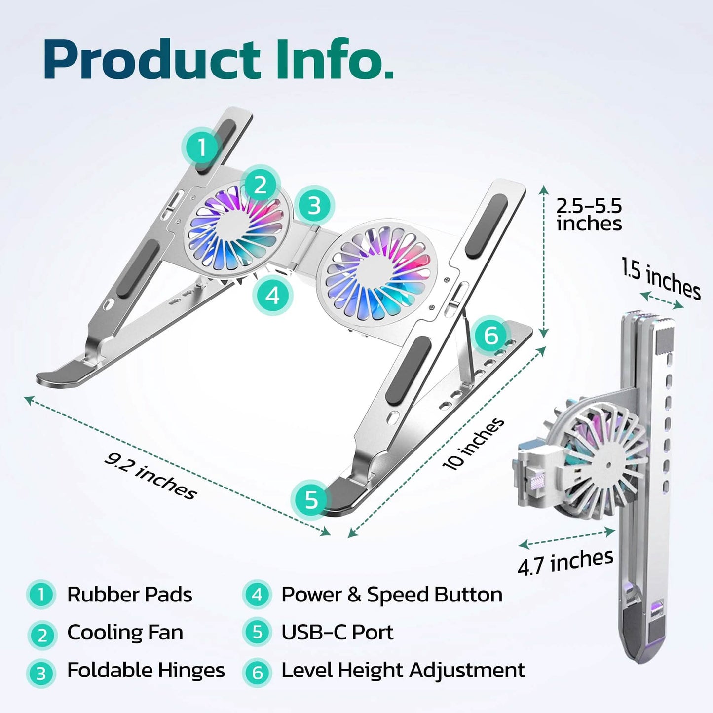 Purely F82 Adjustable Laptop Stand Laptop Cooling Pad Fan Ergonomic Foldable Laptop Holder DailySale