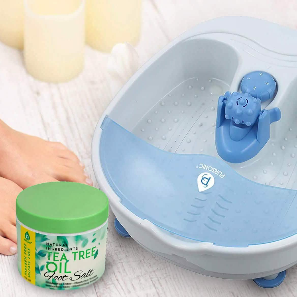 Pursonic Foot Spa Massager with Vibrating Bubbles & Tea Tree Oil Foot Salt Scrub with Epsom Salt DailySale