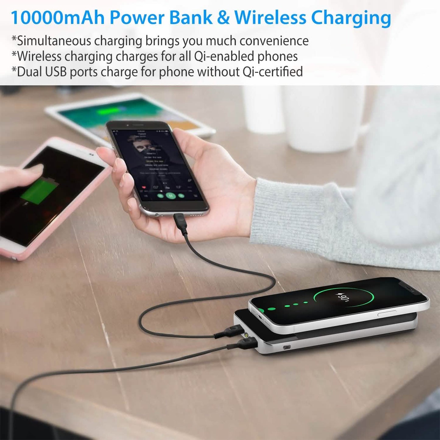 Qi Wireless Station 10000mAh Powerbank with 4 Modes Flashlight DailySale