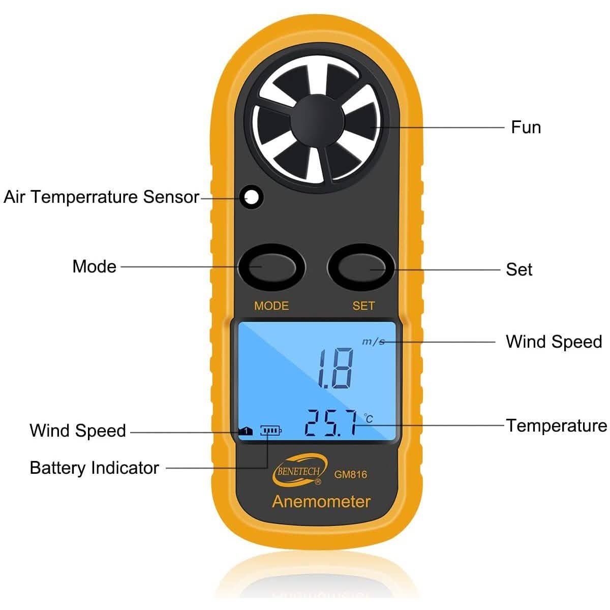 Qotone GM816 Digital Anemometer Wind-Speed Gauge Meter DailySale