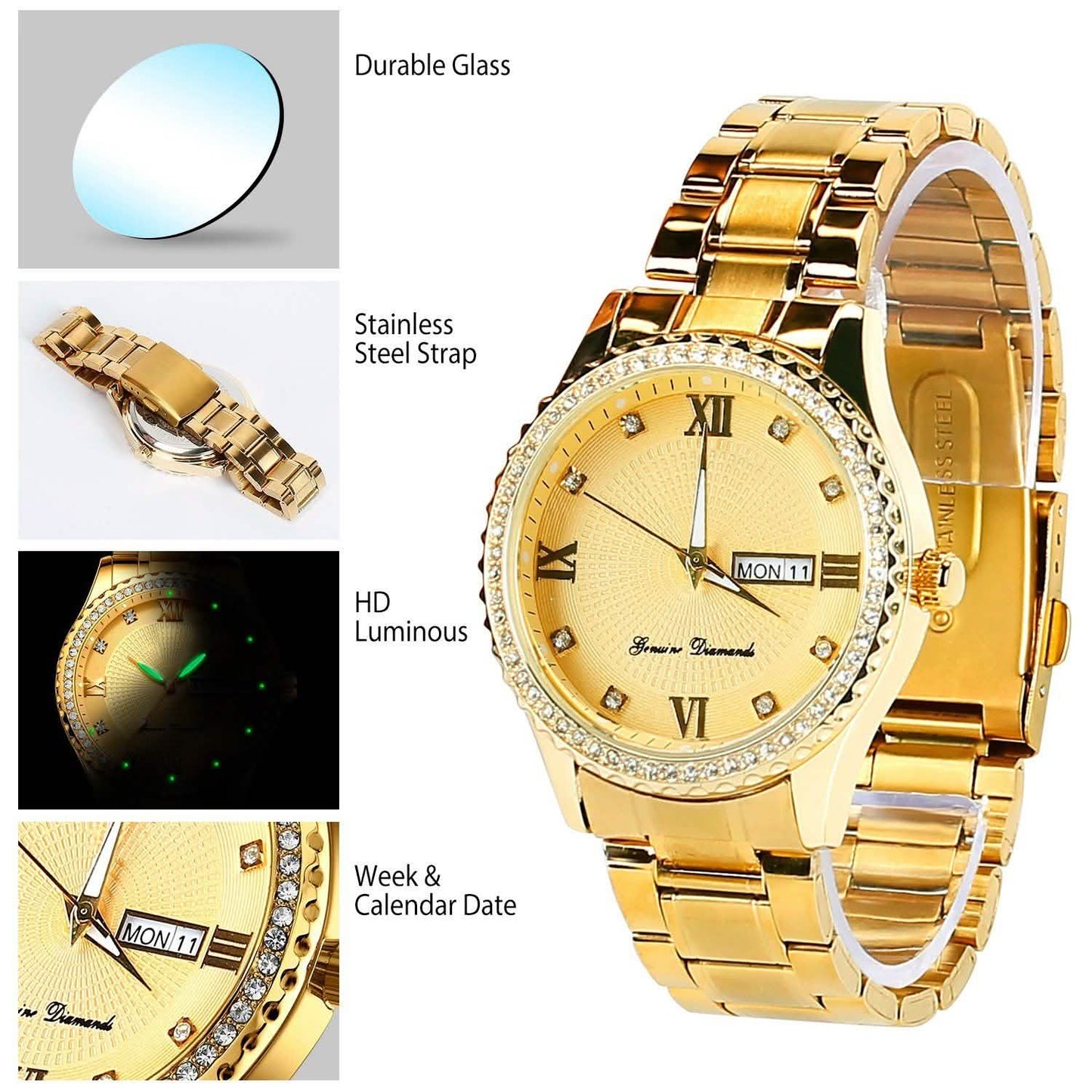 Quartz Watch Luxury Crystal Rhinestone Gold Steel DailySale