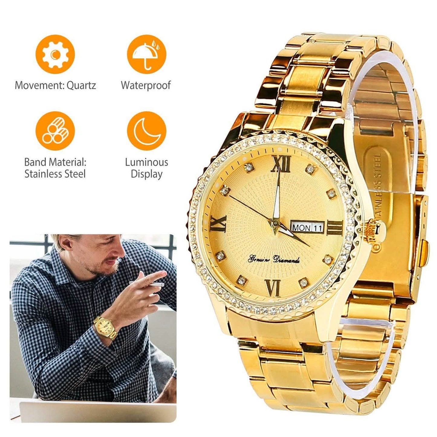 Quartz Watch Luxury Crystal Rhinestone Gold Steel DailySale