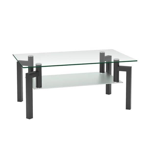 Rectangular Tempered Metal Tube Leg Living Room Glass Coffee Table DailySale