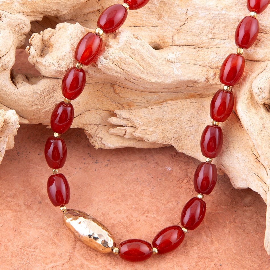 Orange Carnelian Golden Beaded Statement Necklace Barse Jewelry