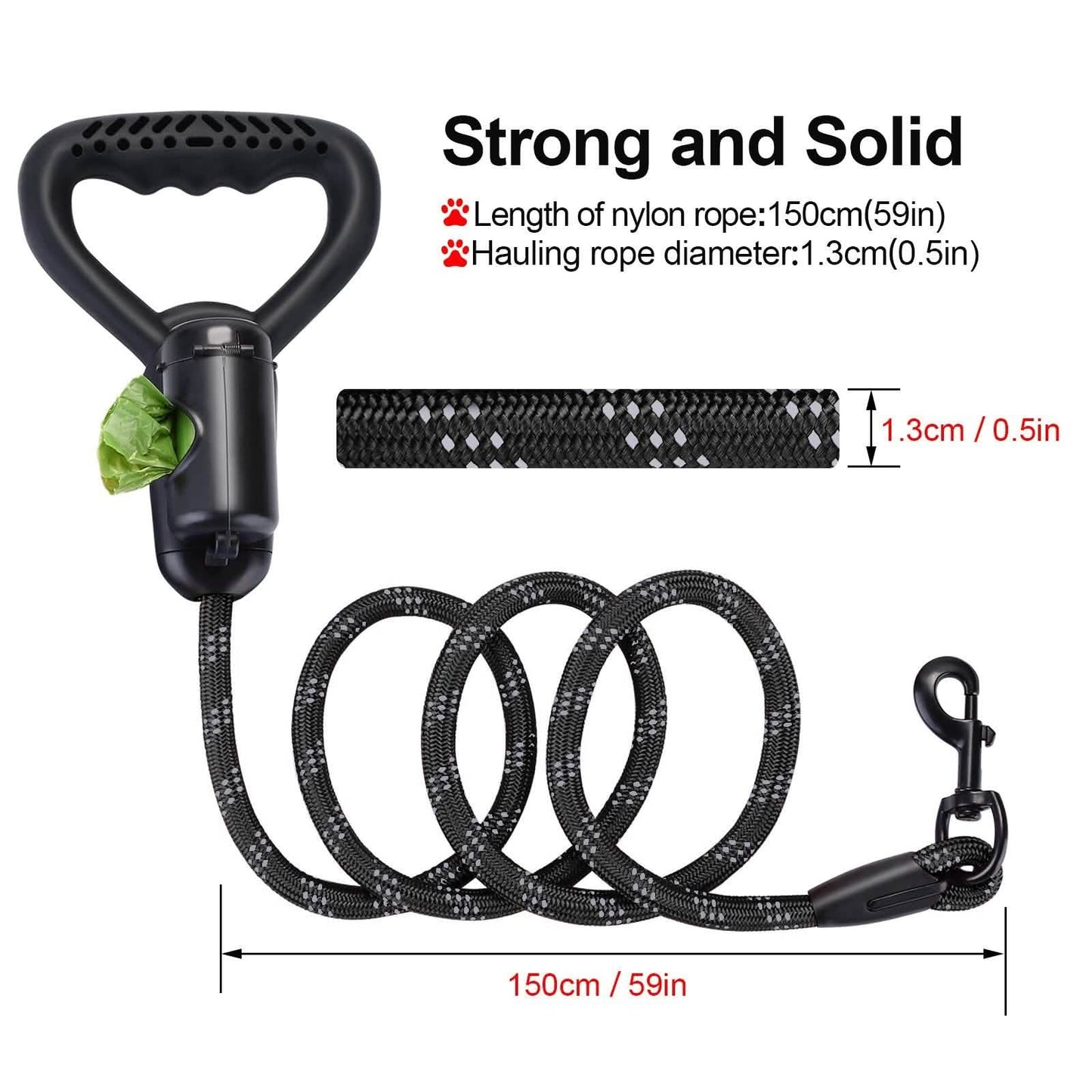 Reflective Durable 2-in-1 Dog Leash 5ft Hands-Free Waste Bag Dispenser DailySale
